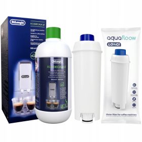    Delonghi Ecodecalk DLSC500 Entkalker 500 ml + Wasserfilter für AquaFloow Longi Kaffeemaschine weiß
