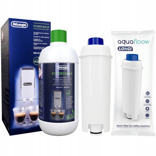  Delonghi Ecodecalk DLSC500 Entkalker 500 ml + Wasserfilter für AquaFloow Longi Kaffeemaschine weiß