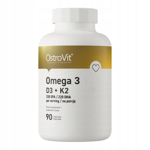 OstroVit Omega 3 D3+K2 - Hochwertiges Nahrungsergänzungsmittel mit Fischöl, Vitaminen D3, K2 & E, 90 Softgel-Kapseln