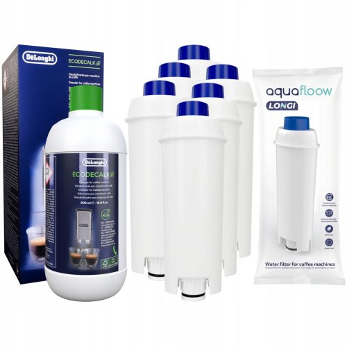  6× Wasserfilter für AquaFlow Longi Kaffeemaschine weiß + Delonghi Ecodecalk DLSC500 Entkalker 500 ml