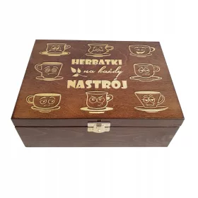  Geschenk braune Teedose mit 6 Holzgravuren