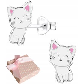  SILBERNE OHRRINGE FÜR EIN KIND, EIN MÄDCHEN, EINE KATZE