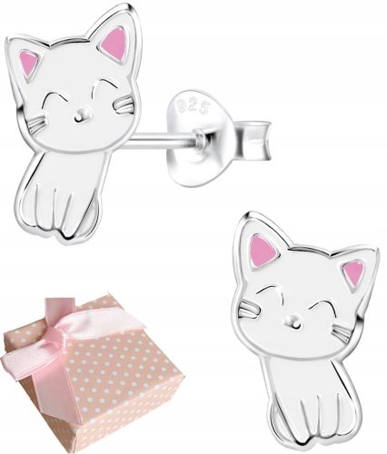  SILBERNE OHRRINGE FÜR EIN KIND, EIN MÄDCHEN, EINE KATZE