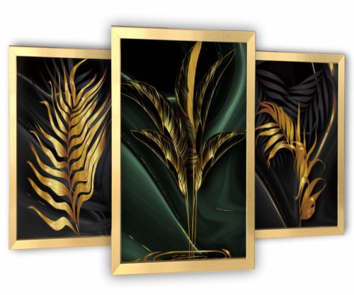 Bilder an der Wand 3 Gemälde Goldrahmen Wohnzimmer Goldblätter 63x129cm