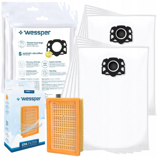  2× PROLINE eco Synthetik-Staubsaugerbeutel 5 Stk. + Wessper-Filter für Kärcher-Staubsauger, Ersatz 2.863-005.0