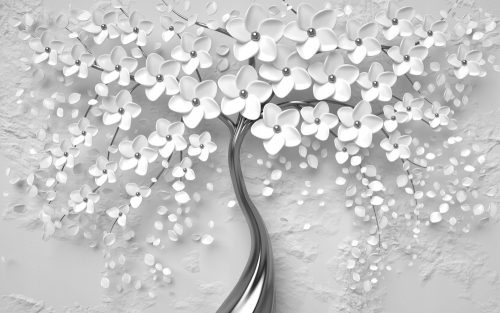 SILVER TREE Tapete graue Blätter 294x260