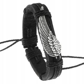  SCHWARZES LEDERARMBAND ENGELSFLÜGEL FEDER 2