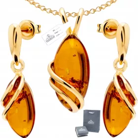  Goldschmuckset 925 BERNSTEIN + Kette