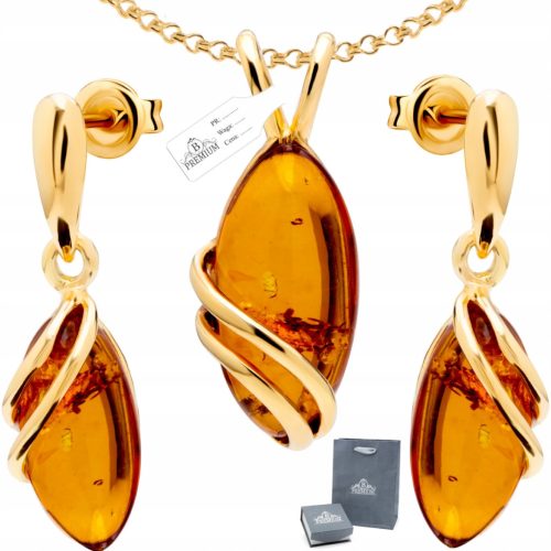  Goldschmuckset 925 BERNSTEIN + Kette