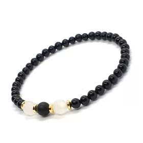  Kleines schwarzes Onyx-Rosenquarz-Armband