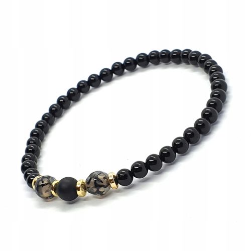  Kleines schwarzes Onyx-Drachen-Grau-Achat-Armband