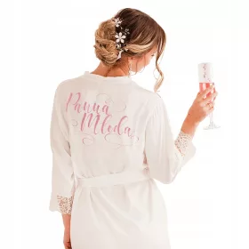  Satin-BADEMANTEL „Braut“ mit roségoldener Aufschrift