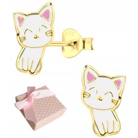  SILBERNE OHRRINGE KIND MÄDCHEN KATZE GOLD