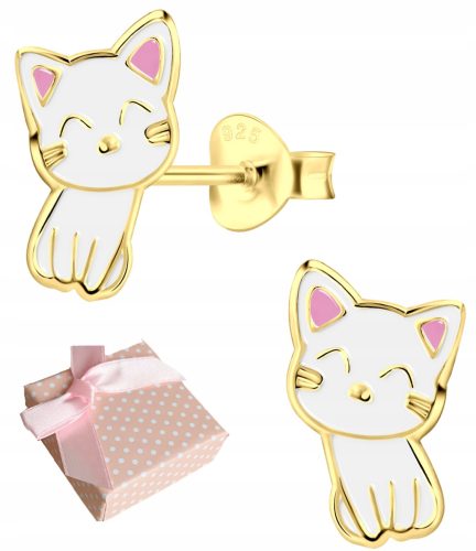  SILBERNE OHRRINGE KIND MÄDCHEN KATZE GOLD