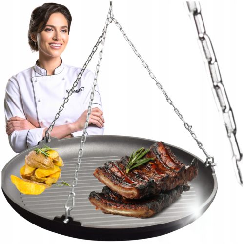  Gusseisenbratpfanne auf Dreibein, Durchmesser 63 cm, für Hängegrill, KAWMET