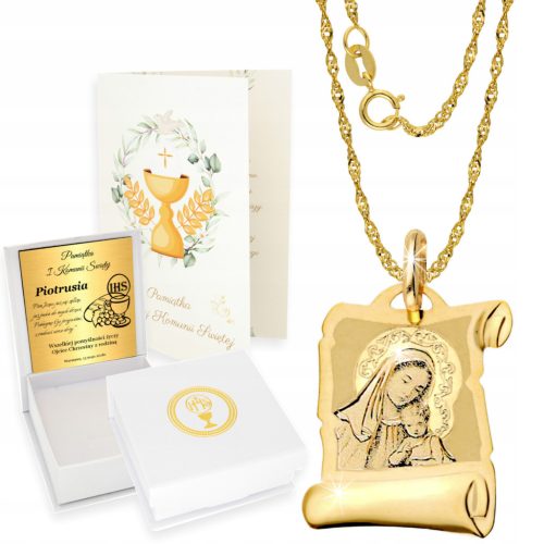  Goldkette 333 Medaillon Taufe Kommunion Gravur