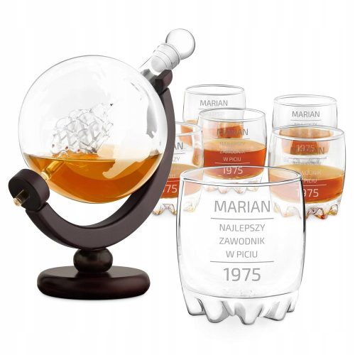 Coole, lustige Gadgets GLOBUS-KARAFFE, 6 GLÄSER, GRAVUR, GESCHENK FÜR IHN