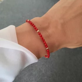  Natürliches KORALLEN-Armband, 3 mm, 925er Silber, 24 Karat