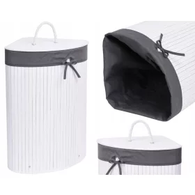    Gockowiak 60l freistehender Wäschekorb, weiß, Grau- und Silbertöne