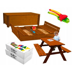 SET AUS HOLZSANDKASTEN + TISCH MIT SITZEN