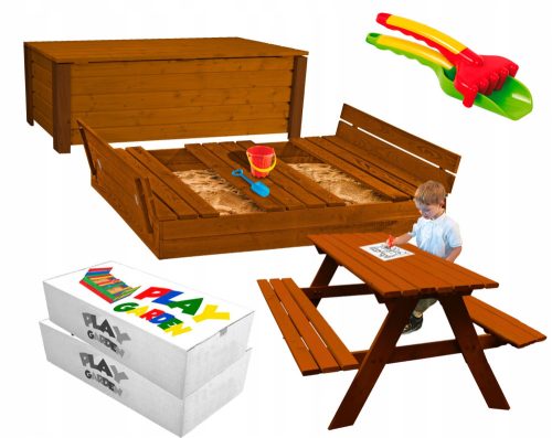 SET AUS HOLZSANDKASTEN + TISCH MIT SITZEN