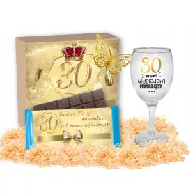    Geschenk zum 30. Geburtstag für eine Frau – Glas + Schokolade