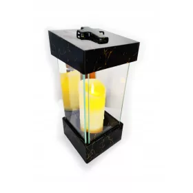  GROSSE LATERNENKERZE AUS GLAS MIT SPIEGEL + LED-KERZE