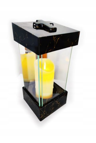  GROSSE LATERNENKERZE AUS GLAS MIT SPIEGEL + LED-KERZE