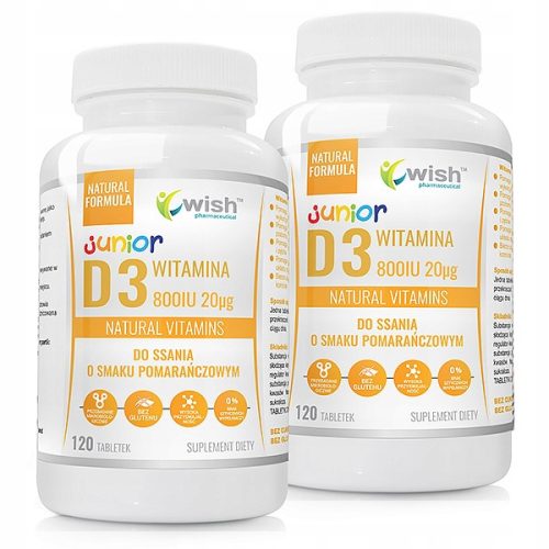 Wish Pharmaceutical Vitamin D3 800IU 20µg Lutschtabletten für Kinder, Orangengeschmack