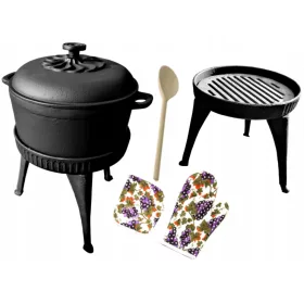  Gusseisentopf mit Rost, Poliertopf, 8 l, Grill