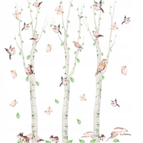Dekorative Wandaufkleber Wandtattoo Birken Tiere Wald 100x200cm