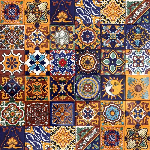 Quadratische Cerames-Fliese 10,5 x 10,5 cm weiß, schwarz, Braun- und Beigetöne, Rottöne, Lilatöne, Blautöne, Orangetöne, Grüntöne, Gelb- und Goldtöne, mehrfarbig