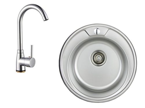 Quadron HUGO 210 Einbeckenspüle, Stahl, Grautöne + Standküchenarmatur Liveno Cook, Silber