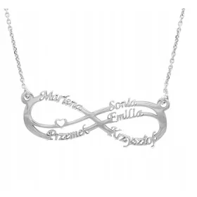  Rhodinierte Infinity-Halskette aus Silber mit 5 Namen