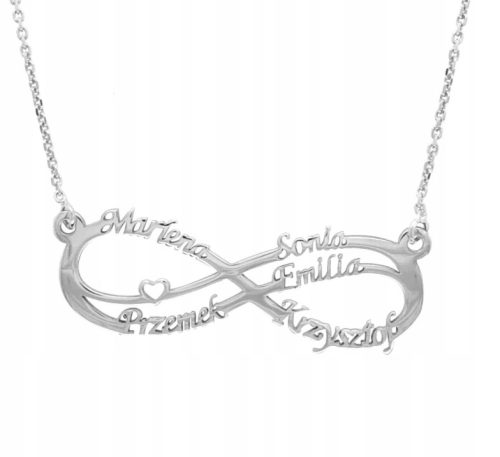  Rhodinierte Infinity-Halskette aus Silber mit 5 Namen