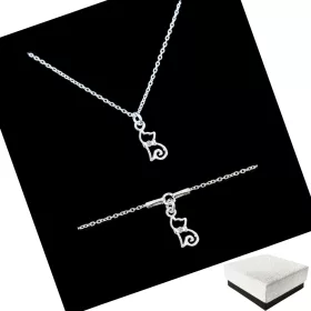    Silberschmuckset Katze Katzen Halskette Kor Armband Katze Kristall