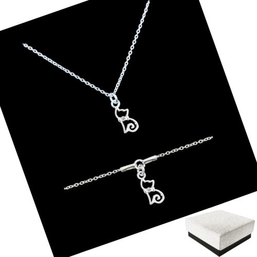  Silberschmuckset Katze Katzen Halskette Kor Armband Katze Kristall