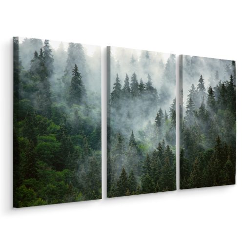 Bilder an der Wand TRYPTIC Gemälde Wald im Nebel Bäume Natur 3D 180x120