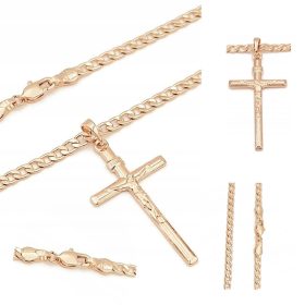  KETTE mit KREUZ, Chirurgenstahl, 18 Karat Gold