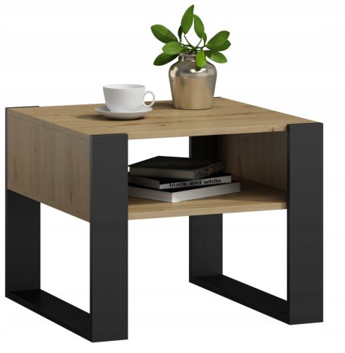  Matkam Kaja rechteckiger Couchtisch 60 x 63,6 x 50 cm, schwarz, Artisan-Eiche