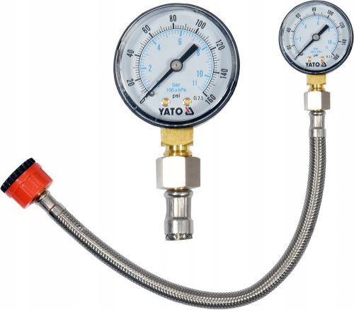 YATO Profi-Blutdruckmessgerät mit Manometer und Edelstahlschlauch, Außengewinde 3/4 und 1/2", 30 cm