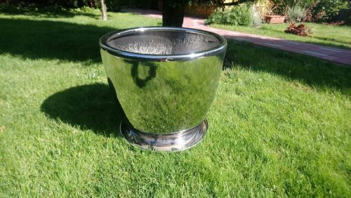 Töpfe und Pflanzgefäße für den Außenbereich und den Garten Polnix Blumentopf 28 cm x 26 x 28 cm Durchmesser 26 cm Keramik in den Farbtönen Grau und Silber
