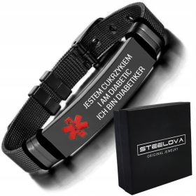  SCHWARZES STAHL-RESCUE-MESH-DIABETES-ARMBAND