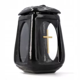  Kapellenkerze aus schwarzer Keramik mit Kreuz