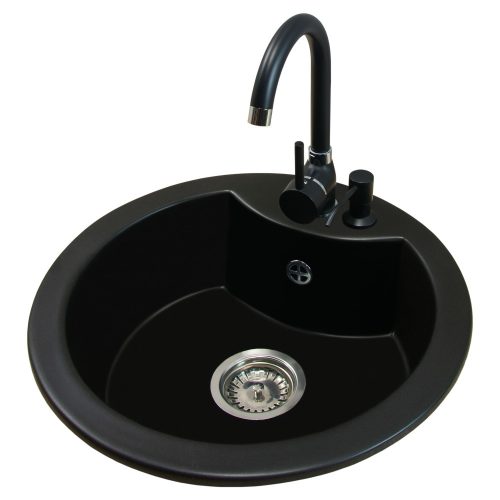 Brado MILA Einbeckenspüle BETA Wasserhahn Spender Siphon Chrom schwarzer Granit