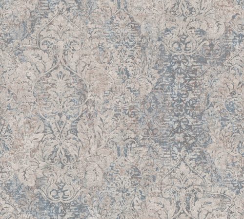 Glamour-Tapete mit beigem und blauem Ornament