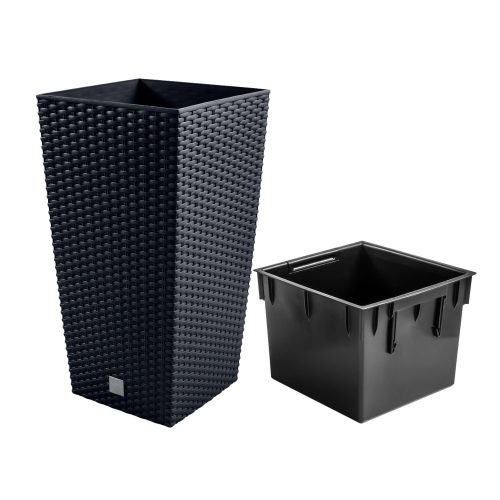  Prosperplast Blumentopf 28,7 cm x 28,7 x 55 cm Durchmesser 1 cm Kunststoff in Grau- und Silbertönen + Einsatz für quadratische Töpfe IPWKS300