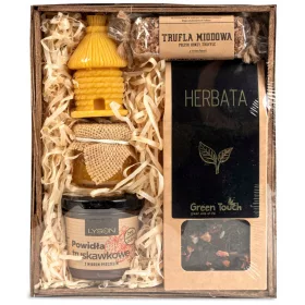  Kleiner GESCHENKKORB, Tee, Marmelade, Trüffelkerze