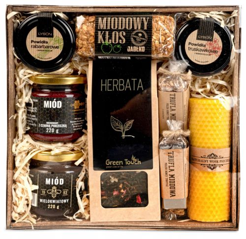  GESCHENKKORB Tee-Marmelade-Honig-Kerze-Trüffel