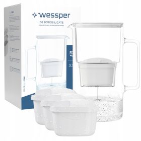    Wessper D2 Borosilikat Aquamax + Aquafloow Maxi Filterkanne 3,3 l weiß